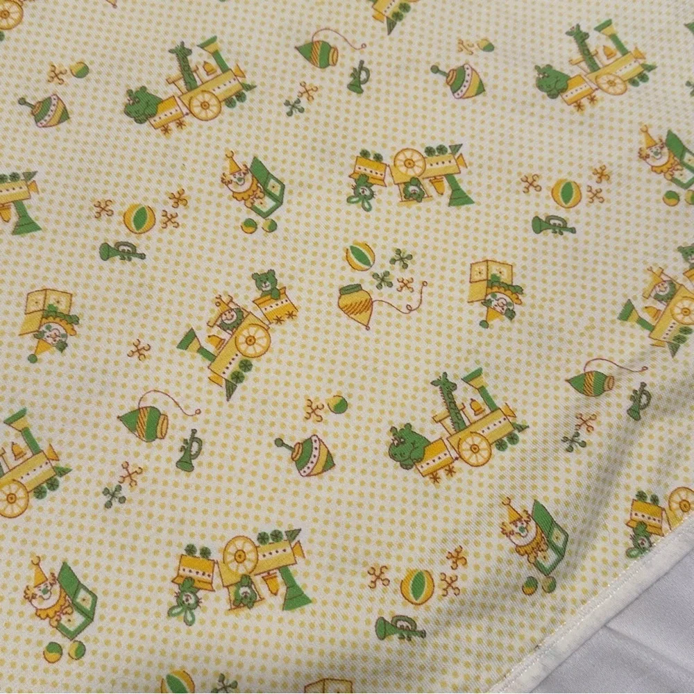 Vintage Carter's Baby Blanket Receiving Yellow Dot Train Toys 36 x 36 Cotton USA